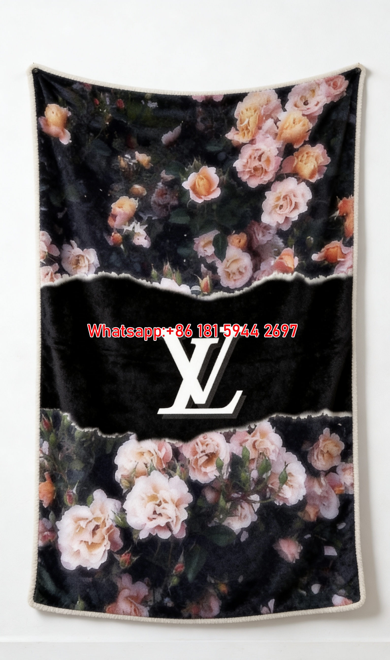 Floral LV Monogram Flannel Throw Blanket 350